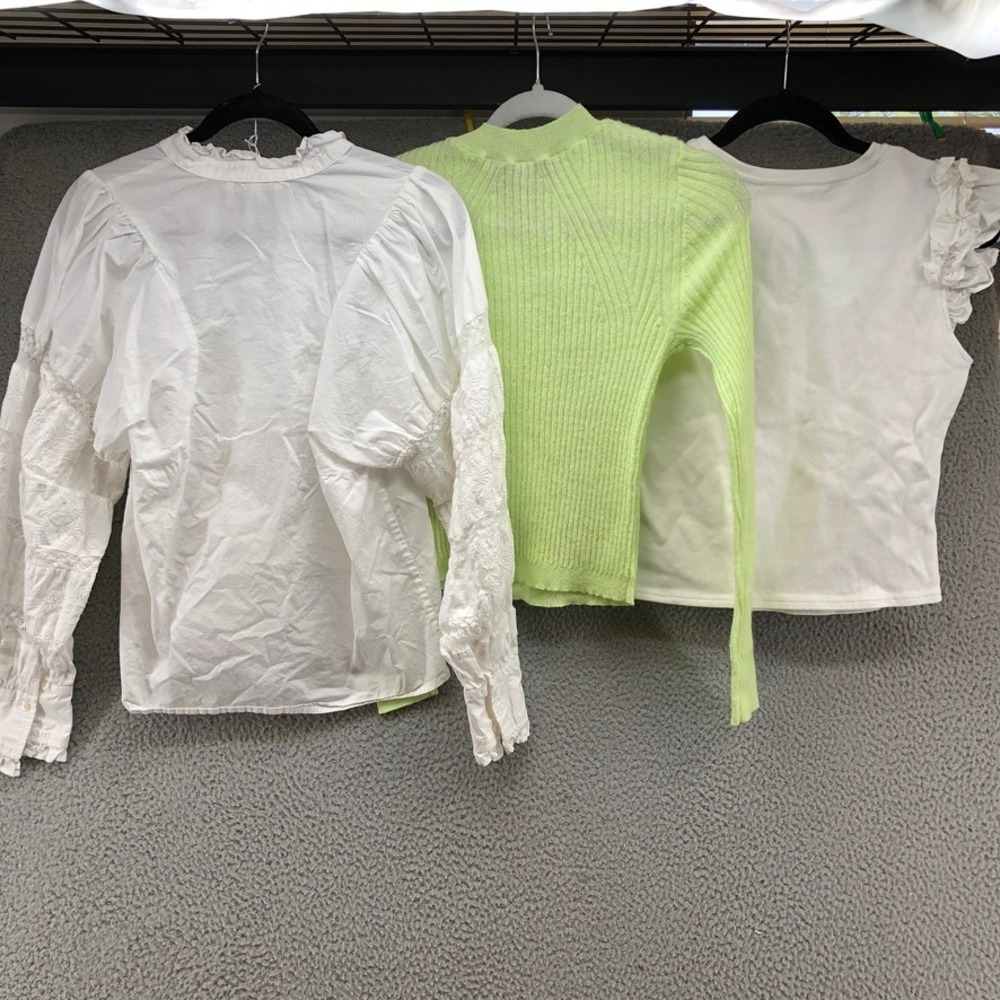 Anthropologie Love the Label Tops Lot Womens S White Lime Green Ruffle Boho - Picture 4 of 4